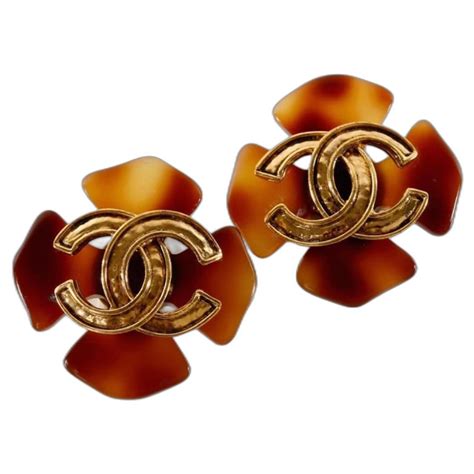 chanel clover cross tortoise shell earrings 94|Chanel 1994 Faux Tortoiseshell CC Dangle Earrings.